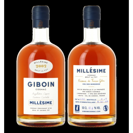 Millésime 2002 Borderies brut de fût Cognac Giboin édition limitée