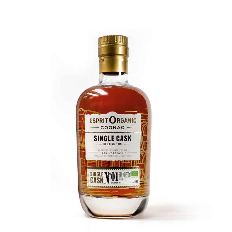 Single cask N°1 cask strength Fins Bois Esprit Organic limited edition Cognac